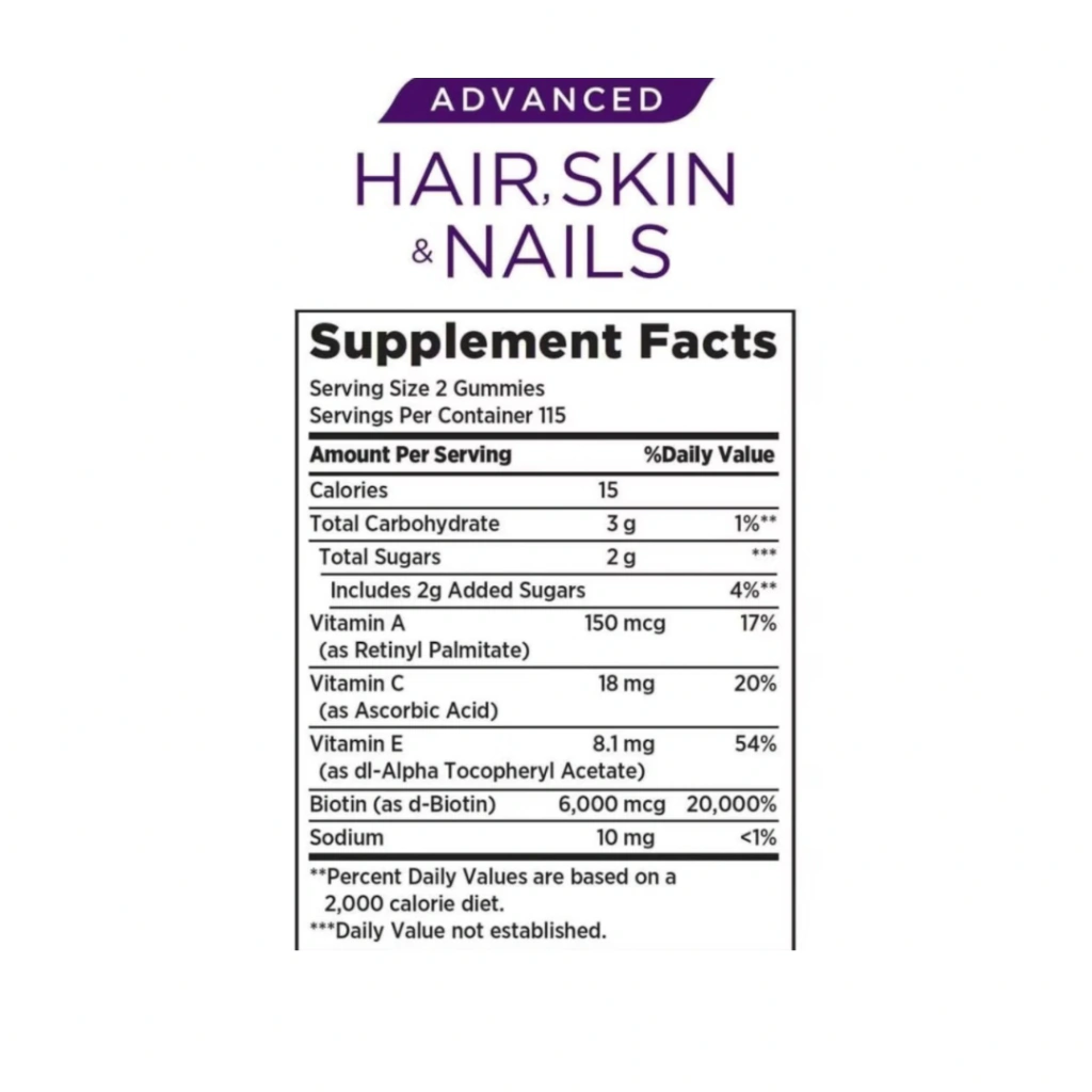 VItamina Hair, Skin & Nails Advanced - 6000 mcg Biotina - 230 Gomas - Nature's Bounty